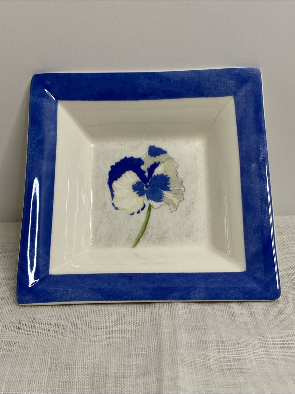Vintage Gien France Blue Pansy Square Trinket Dish